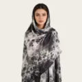 Femme foulard long en coton mercerisé imprimé aquarelle hijab de plage châle noir gris - C13