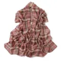 Summer pink plaid chiffon scarf shawl for women, lightweight long wrap beach aircon. - Pink Brown Beige Plaid