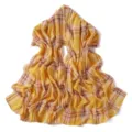 Detailed view of lightweight chiffon yellow plaid scarf, showing soft draped texture design. - Coffee Yellow Large Plaid