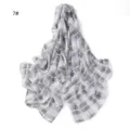 Women's Black White Plaid Chiffon Scarf Elegant Long Lightweight Shawl Beach Wrap 7 - Plaid White