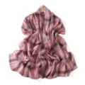 Pink plaid chiffon scarf, women's lightweight printed shawl for travel and daily wear. - Pink Coffee Plaid