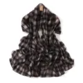 Brown plaid chiffon scarf, vintage long shawl for women, elegant daily neckwear accessory. - Black Coffee Plaid