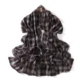 Classic brown plaid chiffon scarf, elegant tartan long shawl for women, perfect for travel. - Blue Coffee Plaid