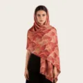 Écharpe longue imprimé plumes aquarelle rouge, hijab mode en mélange de coton doux femme - C42