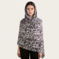 Femme gris leopard aquarelle soie coton foulard elegante hijab etole longue mode accessoire - c48