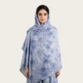 Écharpe longue en coton mercerisé à imprimé floral aquarelle bleu pour femme plage style - C54