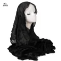 Lightweight black crinkled hijab scarf solid color ruffle edge long shawl for women daily wear. - 1# Versatile Black