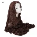 Dark brown crinkled hijab scarf detail, lightweight sheer gauze with lettuce edge design. - Lava Coffee