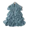 Detailed view of solid color chiffon long scarf, elegant draped style for women summer. - Macaron Blue