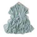 Mint green chiffon scarf detail, lightweight solid color shawl, elegant summer fashion accessory. - Sparkling Water Green