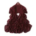 Exquisite detail of lightweight burgundy chiffon long scarf, showing soft texture and fluid drape. - Cherry Red