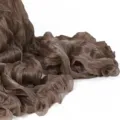 Solid color pleated silk scarf in dark brown with elegant ruffled edges for women. - Mousse Brown