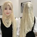 Elegant solid color crystal linen wrap hijab with soft brim, fashionable Muslim head cover. - Champagne