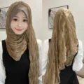 Luxury pleated hijab for women, metallic gold crystal linen headscarf with soft brim design. - Mocha Brown