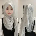 Silver pleated crinkle hijab, elegant shimmering headscarf for women fashion wear style. - Ice Cream Grey