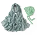 Ensemble deux pièces foulard mousseline et bonnet à nouer modal, design uni élégant quotidien. - 33# Vert Eau Pétillante