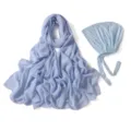 Détail de hijab en mousseline bleu clair et bonnet à lanières modal, léger et respirant. - 34# Bleu Sel De Mer