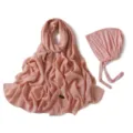 Ensemble hijab long en mousseline rose et bonnet à nouer en modal, uni élégant. - 36# Jonquille