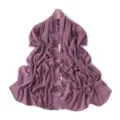 Detail view of elegant purple floral embroidered chiffon scarf, showcasing delicate edge work. - Taro Purple