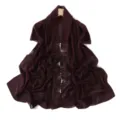 Close-up detail of wine red chiffon shawl with elegant floral embroidery design. - Cherry