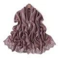 Elegant embroidered floral scarf and shawl with pearlescent luster, perfect for sun protection. - Hazy Gray Pink