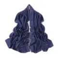 Close-up of elegant floral embroidered chiffon scarf with delicate edge details and smooth drape. - 10# Haze Blue