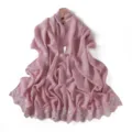 Elegant pink floral embroidered shiny long scarf shawl for women daily sun protection. - Berry Pink