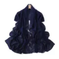 Floral embroidered chiffon scarf detail showing exquisite edge stitching and sheer texture. - 11# Navy Blue
