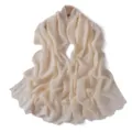 Elegant floral embroidered long scarf, glossy solid color shawl and sun protection silk wrap. - Sea Salt Cheese