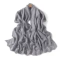 Grey floral embroidered pearly sheer scarf shawl elegant sun protection neck wrap for women - Green Smoke