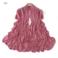 Detailed view of the pink mesh long scarf featuring delicate rhinestone cross embellishments. - 10#