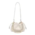Élégante sac bandoulière blanc effet nuage avec cordon de serrage et chaîne dorée chic. - Blanc Cassé