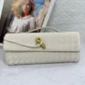 Borsa a pochette intrecciata bianca con nodo dorato, elegante borsa da sera da donna. - Bianco avorio