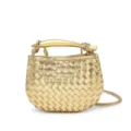 Gouden geweven lederen mini handtas met luxe metalen handvat voor dames, stijlvolle schoudertas. - Goud