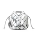 Silver woven leather bucket bag with unique triangle handle for women fashion daily use - Silver