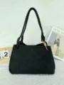 Black woven leather shoulder bag with chic knot detail, large capacity suede tote. - Medium 29.5*17.5*18.5cm / Black