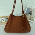 Brown Faux Suede Woven Shoulder Bag Vintage Large Capacity Handbag for Women Variant - Medium 29.5*17.5*18.5cm / Brown