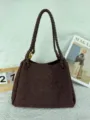 Brown woven suede handbag vintage shoulder bag for women elegant daily tote bag - Medium 29.5*17.5*18.5cm / Coffee
