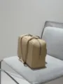 Minimalist leather bowling bag for women, elegant beige boston handbag with dual handles. - Large Sheepskin with Letter (30x10x16cm) / Sand