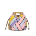 Woven triangle handle bucket bag, multi-color leather handbag, stylish hobo tote for women. - Colorful
