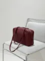 Burgundy leather bowling shoulder bag, minimalist boston handbag for daily commute - Large Cowhide with Letter (30x10x16cm) / Red
