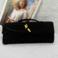 Elegant black woven clutch bag with gold knot closure for women evening party vintage fashion. - Black