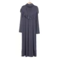 Detail view of the dark grey long sleeve one-piece maxi dress with integrated hijab hood. - One Size / Dresses / Grey Blue