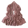 Dusty pink chiffon hijab scarf with rhinestone rose embellishments and elegant draped design. - 9# Nude Pink