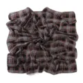 Close-up detail view of vintage British style plaid chiffon square scarf with dark brown tones. - Blue Brown Black Plaid