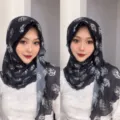 New Chinese pleated mesh printed wrap scarf elastic headgear for women fashionable head wrap - One Size / Rose Black