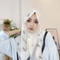 Korean sweet bow polka dot chiffon square scarf women headscarf hijab shawl 90x90cm - 2# Beige Polka Dot Bow