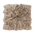 Retro British style plaid chiffon square scarf, lightweight women headscarf and elegant shawl. - Blue Yellow Plaid