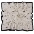 Elegant polka dot bow print chiffon square scarf, black border, stylish hijab or neck scarf. - 2# Beige Polka Dot Bow