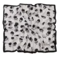 Black and white floral print square scarf with black border, elegant chiffon neck scarf. - 3# Black Knight Rose